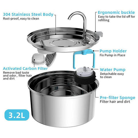 Cat Drinking Fountain Automatic Stainless Steel-HA01387-Veeddydropshipping