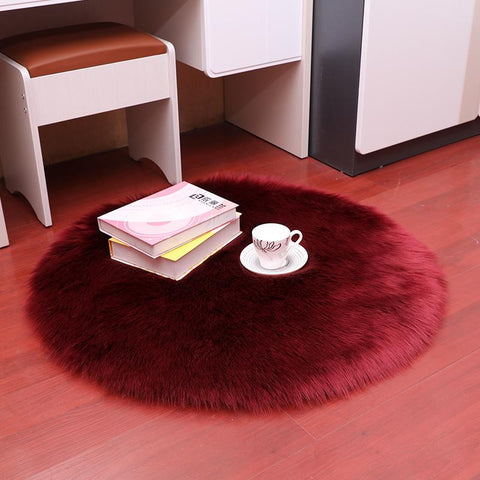 Plush Round Carpet Sheepskin Home Decor-HA00471-Veeddydropshipping