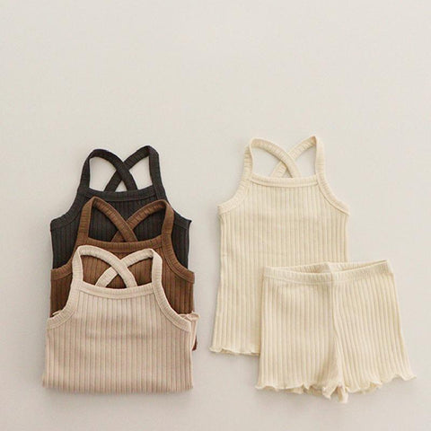 Toddler Baby Pajamas Clothing Sets for Girl Solid Vest Top + Shorts Suit-TB01070-Veeddydropshipping