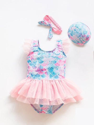 2021 New Girl Baby Mermaid Swimsuit Princess Fashion Cartoon Fish Scale Print -OS00194-Veeddydropshipping