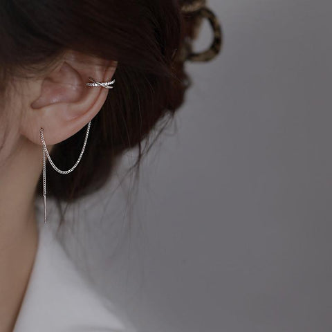 925 Sterling Silver Simple Ear Chain Ear Bone Clip Earrings Women-JW00048-Veeddydropshipping