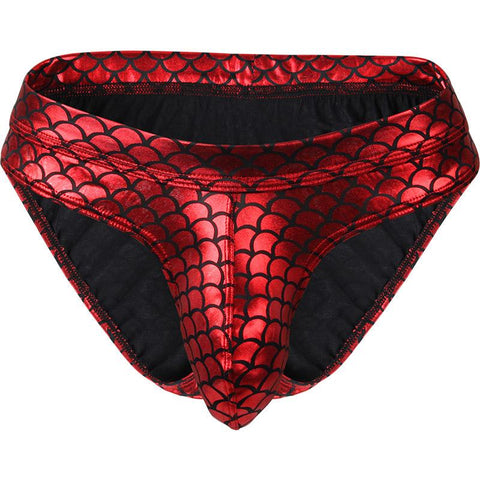 Fish Skin Leather Shorts Men U Convex Low Waist Male Underpants-MF01706-Veeddydropshipping
