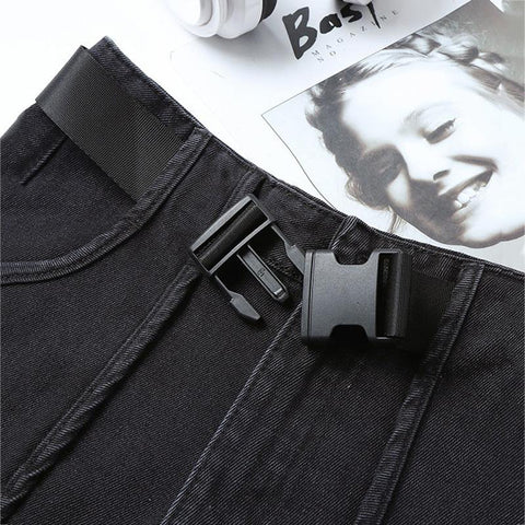 Streetwear Belt Jean Shorts Women-WF00570-Veeddydropshipping