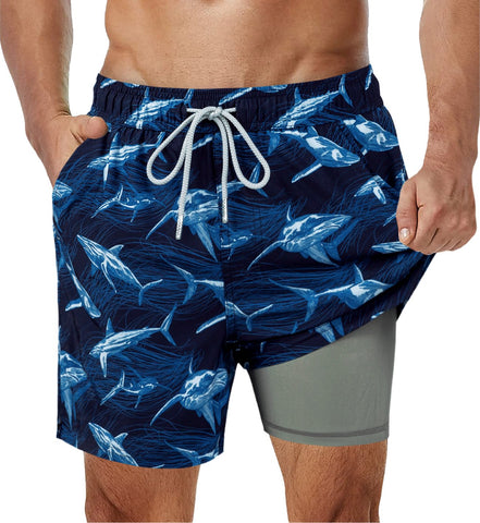 Mens Swimming Trunks with Compression Liner Stretch Mens Swimwear -OS00020-Veeddydropshipping