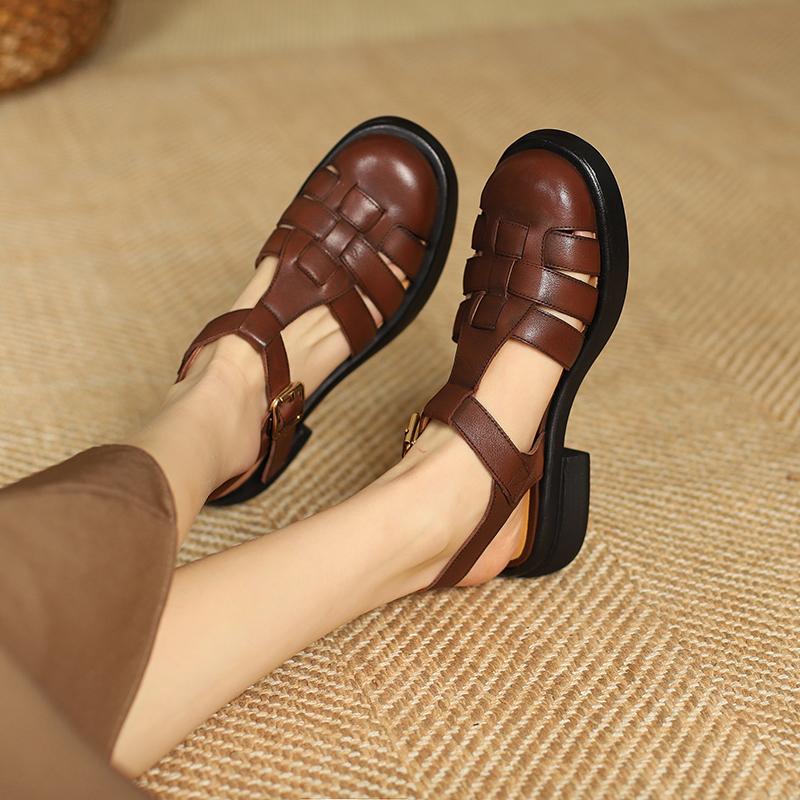 Leather Luxury Roman Sandals Casual Buckle Strap Summer-BS00854-Veeddydropshipping