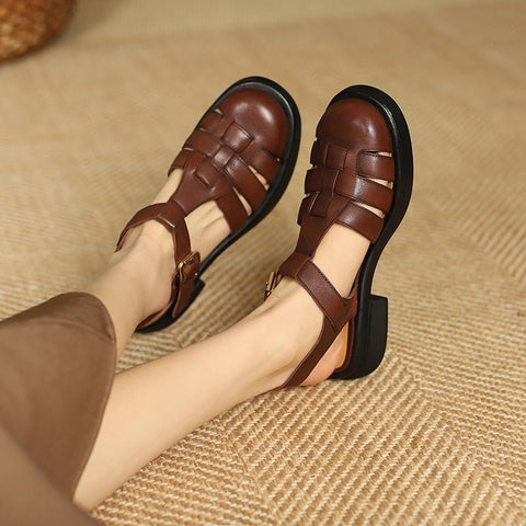 Leather Luxury Roman Sandals Casual Buckle Strap Summer-BS00854-Veeddydropshipping