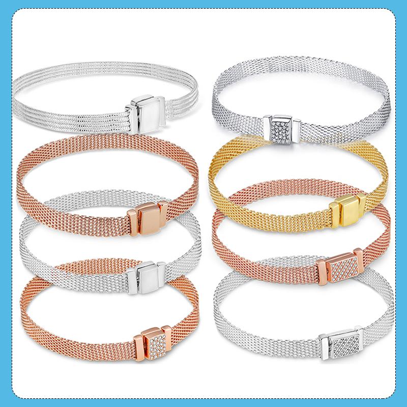 Mesh Bracelet 925 Silver Gold Color Sparkling Clasp  Bracelet -JW00926-Veeddydropshipping
