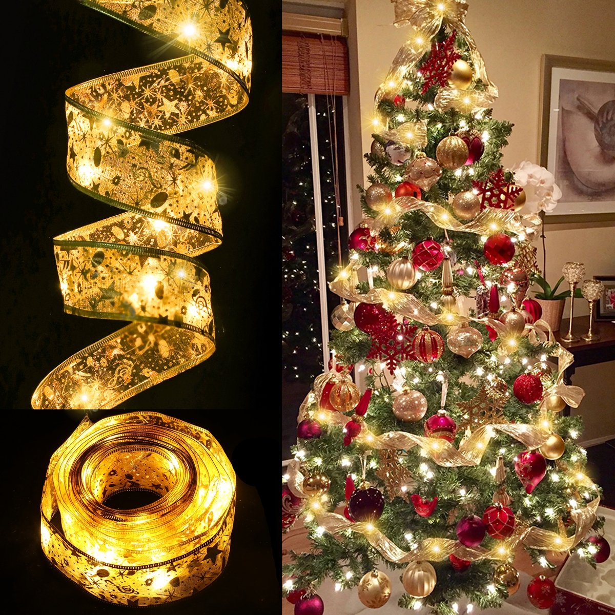 5M Christmas Ribbon Fairy Light String Garland Lights Christmas Tree Ornament-TI00934-Veeddydropshipping