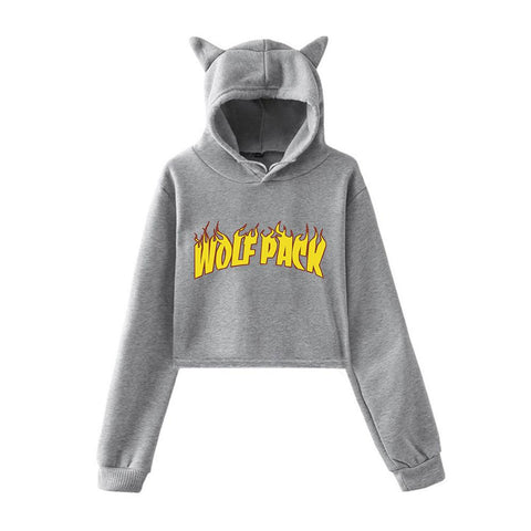Pullover Cat Cropped Hoodie Crop Top-MF00272-Veeddydropshipping