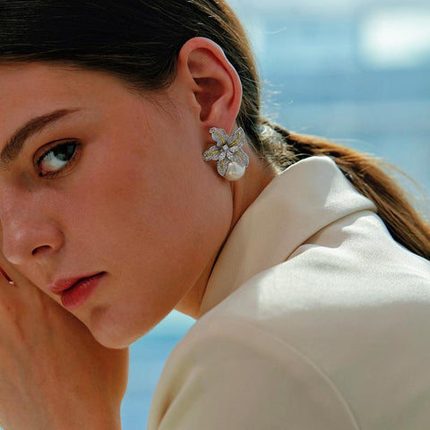 Gorgeous Flower Imitation Pearl Earrings Women Luxury  -JW00175-Veeddydropshipping