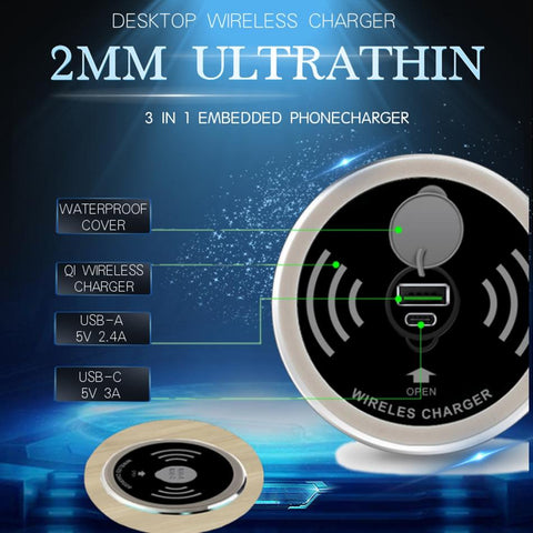 3 in 1 Desk Embeded Wireless Charger-Veeddydropshipping