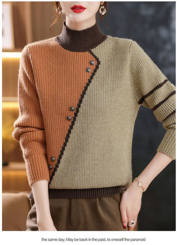 Asymmetrical Striped Button Knitted Splicing Sweaters-WF00098-Veeddydropshipping