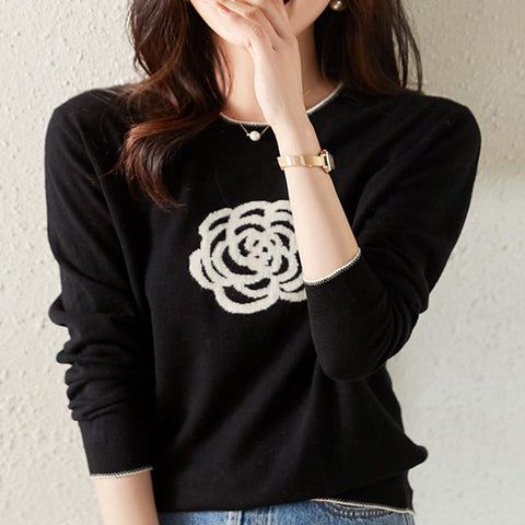 Women Round Neck  Worsted Wool Knitted Sweater-Veeddydropshipping