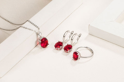 925 Sterling Silver Jewelry Sets  Ellipse Zircon Ring Necklace Earrings  -JW00200-Veeddydropshipping