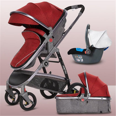 Baby Stroller 3 In 1,White PU leather stroller,Baby Carriage with Car Seat,High-TB00369-Veeddydropshipping