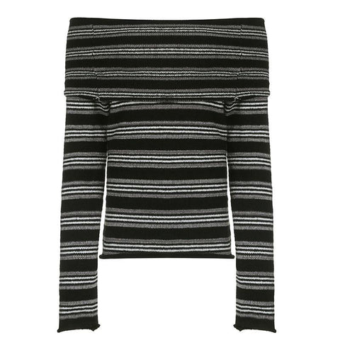Vintage Horizontal Stripes Long Sleeve Pullover Sweater Women-WF00319-Veeddydropshipping
