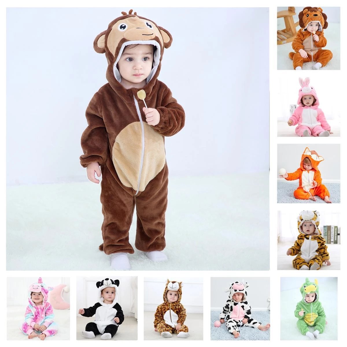 Cute Monkey Lion Animal Cartoon Romper Baby Clothing Long Sleeve Boys Girls-TB00748-Veeddydropshipping