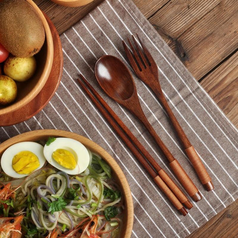 Tableware Fork Chopsticks Spoon Wooden Solid-HA01326-Veeddydropshipping