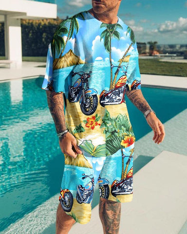 2-piece men's T-shirt+shorts sportswear casual trend beach vacation-Veeddydropshipping