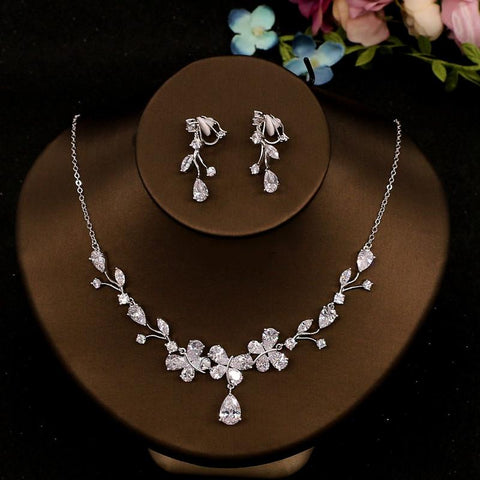 S925 Sterling Cubic Zirconia Necklaces Pendants Drop Earrings -JW00246-Veeddydropshipping
