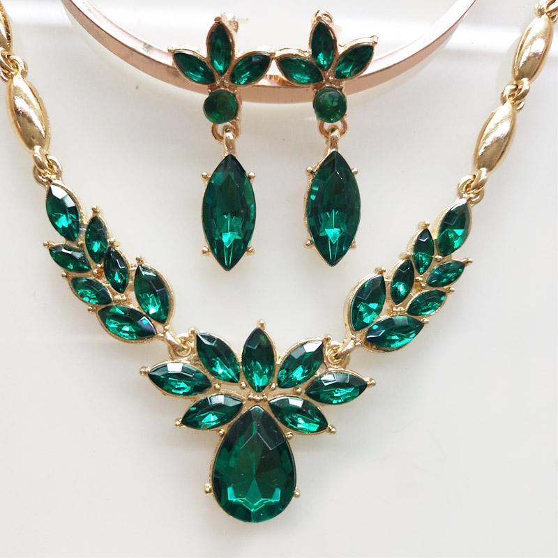Crystal Necklace Earrings Two Pieces Jewelry Sets -JW00354-Veeddydropshipping