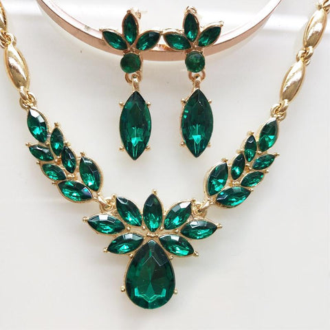 Crystal Necklace Earrings Two Pieces Jewelry Sets -JW00354-Veeddydropshipping