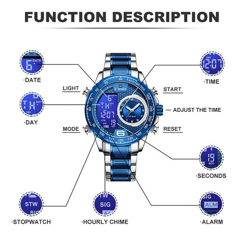 Luxury Brand New Watch Stainless Steel Dual Display Quartz -JW00796-Veeddydropshipping