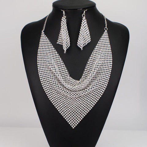 Metal Slice Bib Choker  Wedding Fashion Jewelry Sets -JW00348-Veeddydropshipping