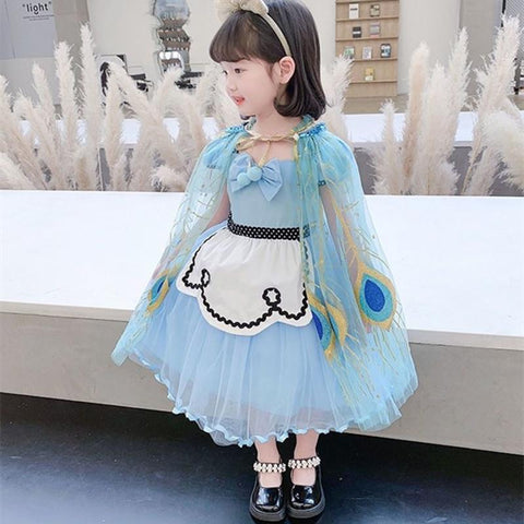 Peacock Girl Princess Party Costume Tulle Cape Cloaks Halloween Dress-TB00831-Veeddydropshipping