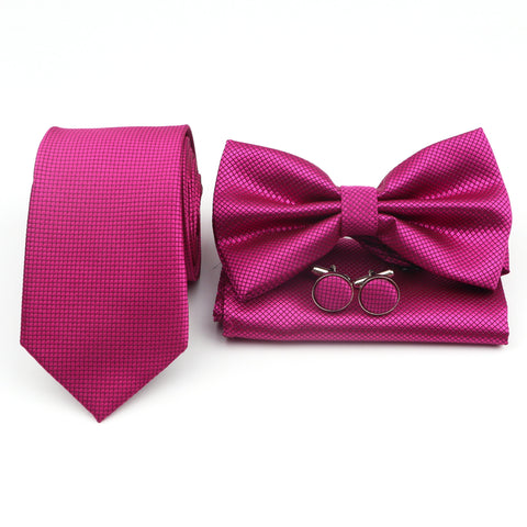 Striped Polyester Ties Bowtie Cufflinks-WF01132-Veeddydropshipping
