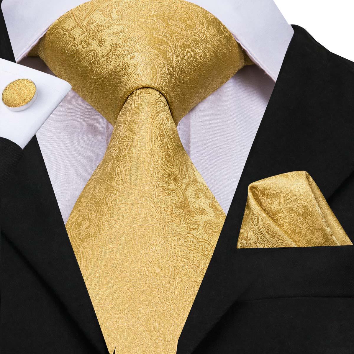 Floral Yellow Gold Ties and Handkerchiefs Cufflinks Set Men-JW01306-Veeddydropshipping