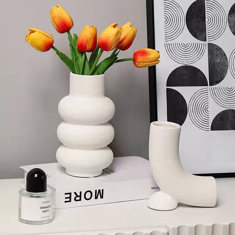 Nordic Ceramic Vase Beige Plant Pot Home Decor-HA01824-Veeddydropshipping