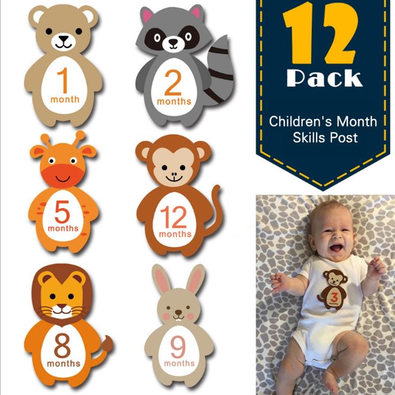 12PCS Month Stickers Baby Photography Milestone Paper Made Cards Newborn-TB00791-Veeddydropshipping