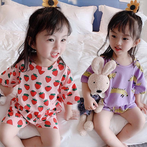 2 to 10 Years 2021 New Summer Girls Kids Pajamas Set Short Sleeves-TB01100-Veeddydropshipping