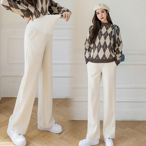 Corduroy Maternity Pants Wide Leg Loose Elastic Waist belly Pants Clothes for Pregnant-TB00555-Veeddydropshipping