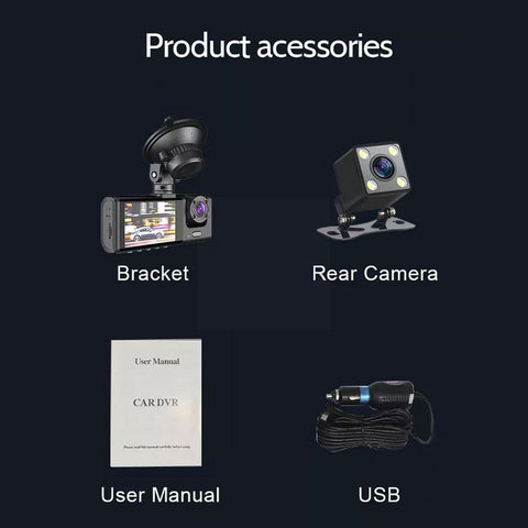 3 Camera Dash Cam 1080P Front And Inside 2 Inch Screen Rear CAR Black-AM00699-Veeddydropshipping