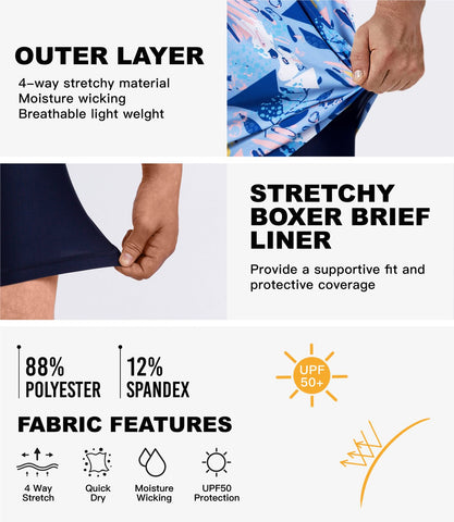 Mens Swimming Trunks with Compression Liner Stretch Mens Swimwear -OS00020-Veeddydropshipping