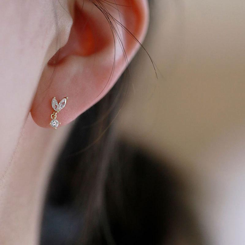 925 Sterling Silver French Simple Crystal Bud Stud Earrings  -JW00271-Veeddydropshipping