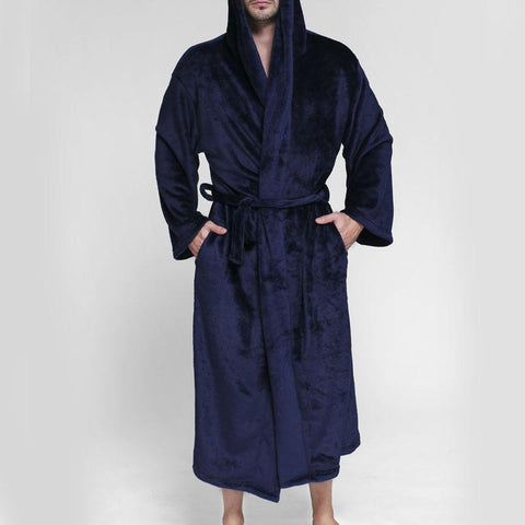 Long Flannel Fleece Bathrobe Kimono Warm Bath Robe-MF01582-Veeddydropshipping