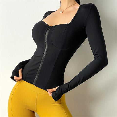 Women Inner Pad Yoga Shirt  Long Sleeve  Bodybuilding Yoga Top Sportswear -OS00797-Veeddydropshipping