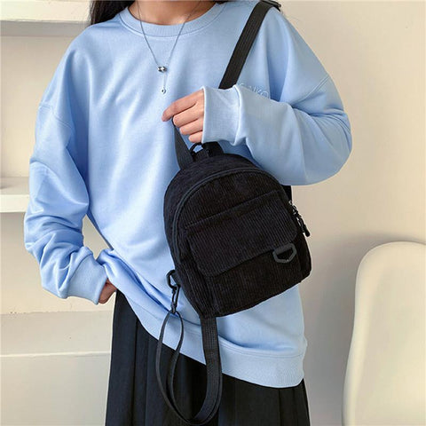Solid Color Corduroy Small Backpacks Simple Casual Student Bookbags-BS00063-Veeddydropshipping