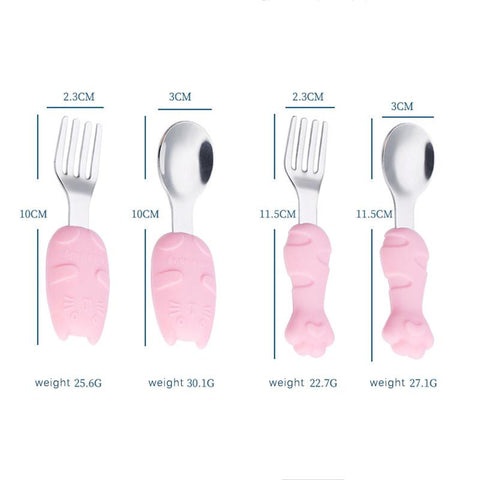 Silicone Baby Spoon Forks Set Cartoon Cat Shaped Dishes for Baby-TB00720-Veeddydropshipping