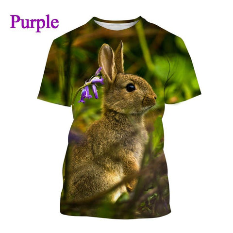 Casual T-shirt Cute Rabbit Pattern Summer Unisex Short Sleeve Round Neck Hip Hop T-Shirt-Veeddydropshipping
