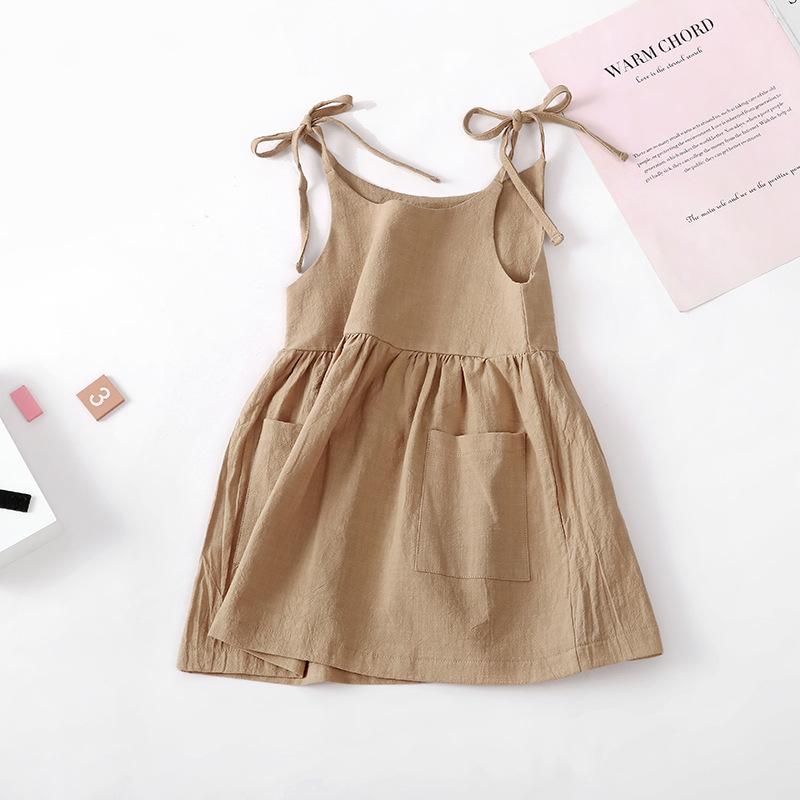 Kids Girl Summer Cotton Pocket Halter Dress-Veeddydropshipping