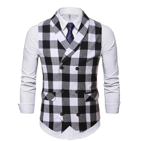 Waistcoat Vest Man Plaid Jacket Slim Fit Gilet Clothing-MF01285-Veeddydropshipping