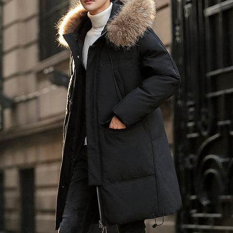 Fur Collar Windbreaker Down Coat Thick Black Coat-Veeddydropshipping