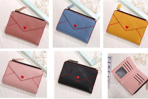 Wallet Small Red Heart Yellow Coin Purse Business Card Holder-BS00608-Veeddydropshipping