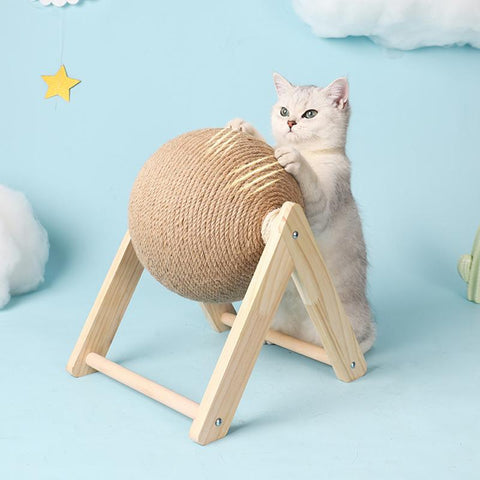 Wood Stand Sisal Rope Ball Cat Scratcher Toy-HA01432-Veeddydropshipping