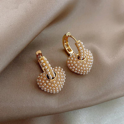 Style Sweet Pearl Peach Heart Love Dangle Earrings -JW00160-Veeddydropshipping