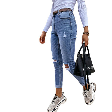 Jeans Women High Waist Mom Jeans-WF00031-Veeddydropshipping